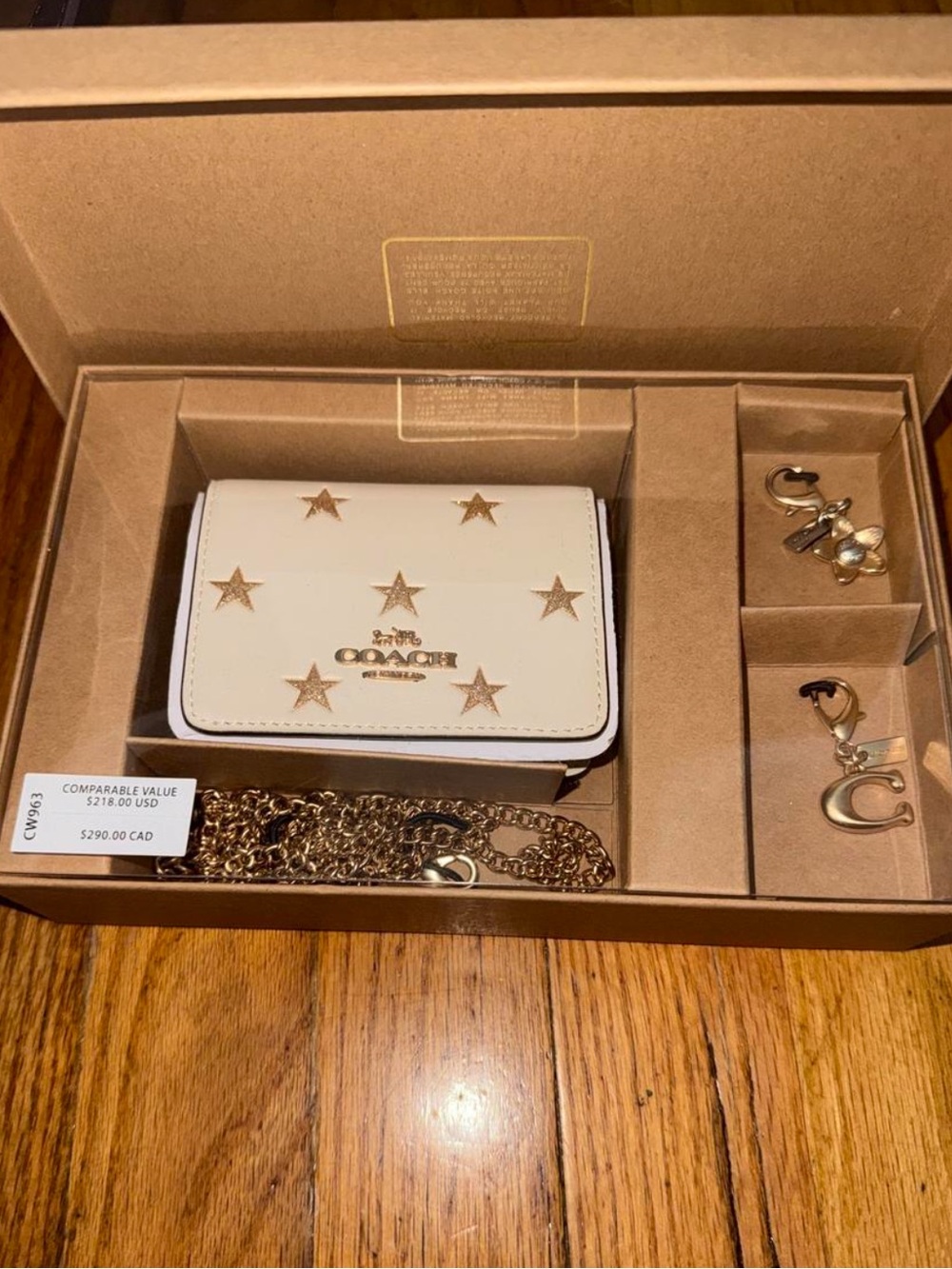 Coach Boxed Star Print Mini Wallet on Chain with Charms